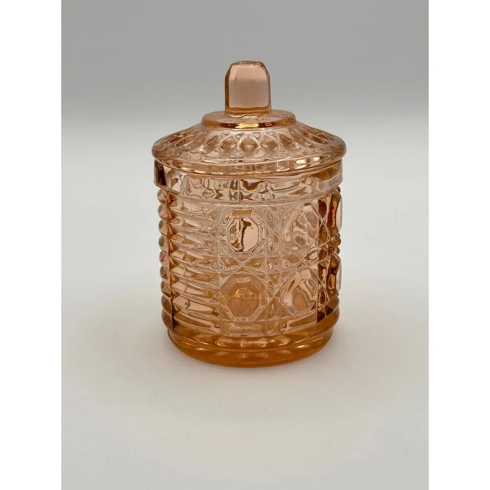 Vintage Windsor Pink Indiana Glass Jam Jar with Lid Diamond Pressed Glass Pink